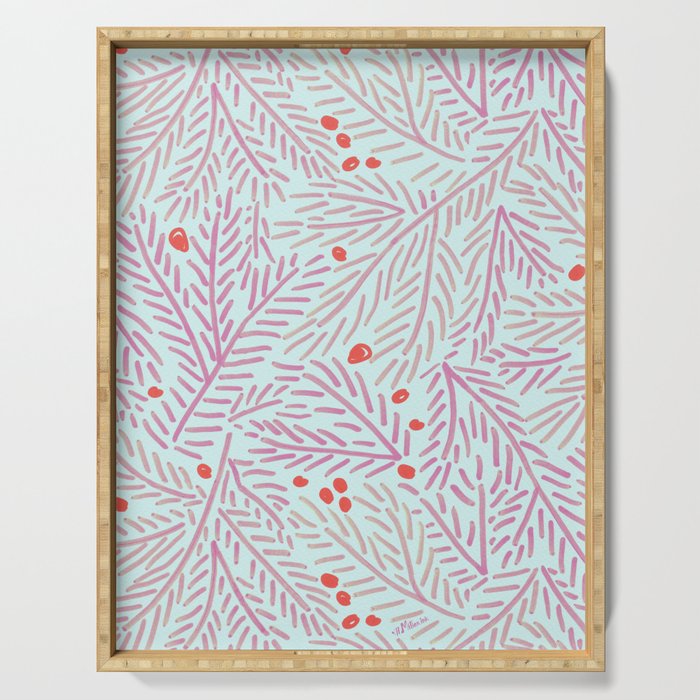 Winter Berries & Pine Branches in Teal & Pink Serving Tray Gallery Image 1