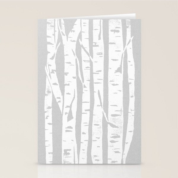 Woodcut Birches Grey Stationery Card Gallery Image 2