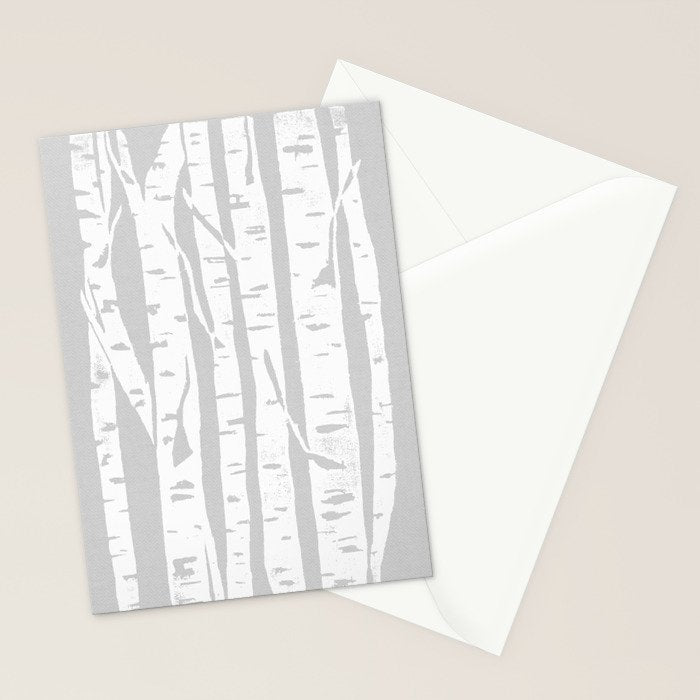 Woodcut Birches Grey Stationery Card Gallery Image 2