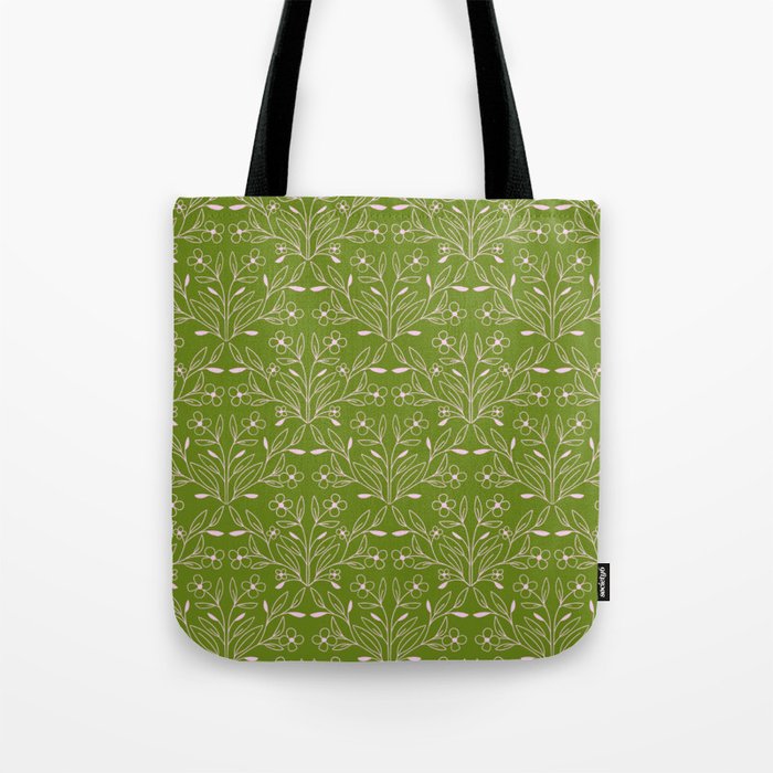 Playful Doodled Blooms Pattern - Green Tote Bag Gallery Image 1
