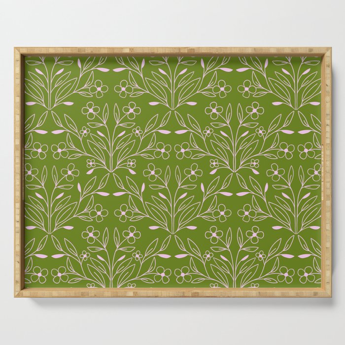 Playful Doodled Blooms Pattern - Green Serving Tray Gallery Image 1