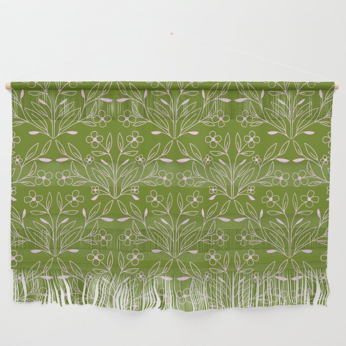 Playful Doodled Blooms Pattern - Green Wall Hanging Gallery Image 1