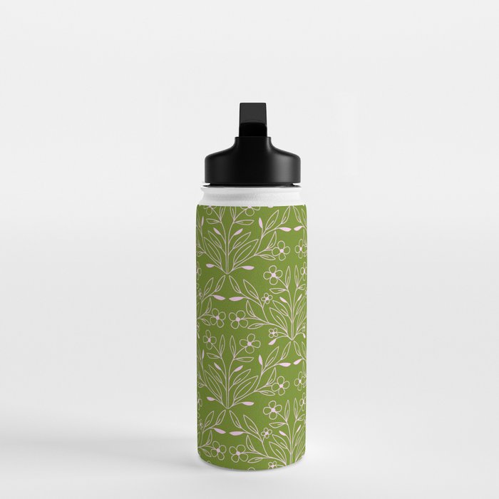 Playful Doodled Blooms Pattern - Green Water Bottle Gallery Image 3