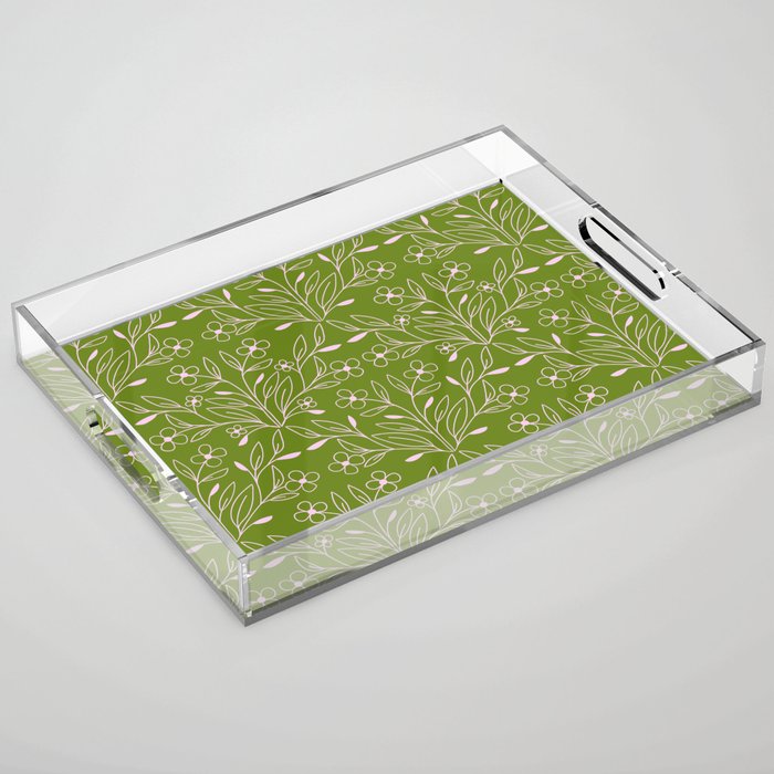 Playful Doodled Blooms Pattern - Green Acrylic Tray Gallery Image 1