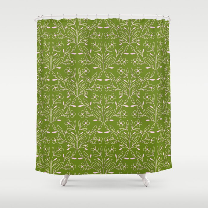 Playful Doodled Blooms Pattern - Green Shower Curtain Gallery Image 1