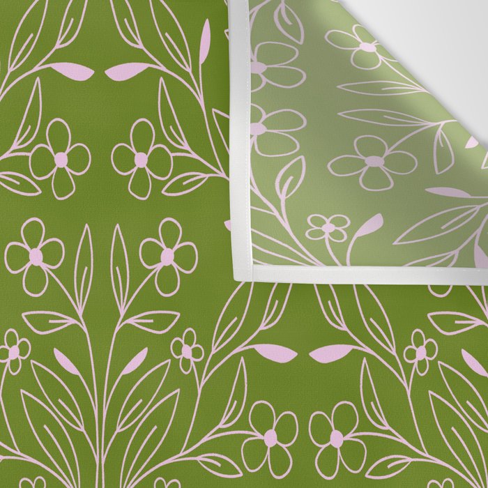 Playful Doodled Blooms Pattern - Green Wall Tapestry Gallery Image 3
