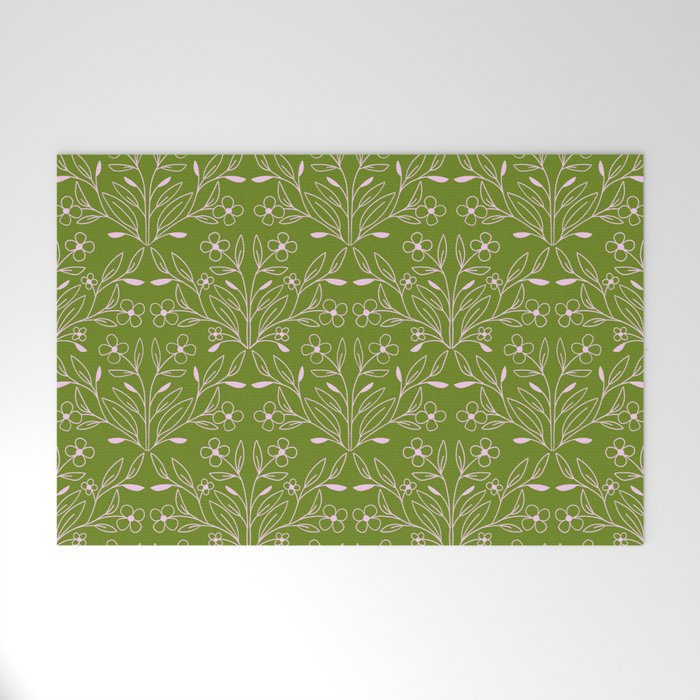 Playful Doodled Blooms Pattern - Green Welcome Mat Gallery Image 1
