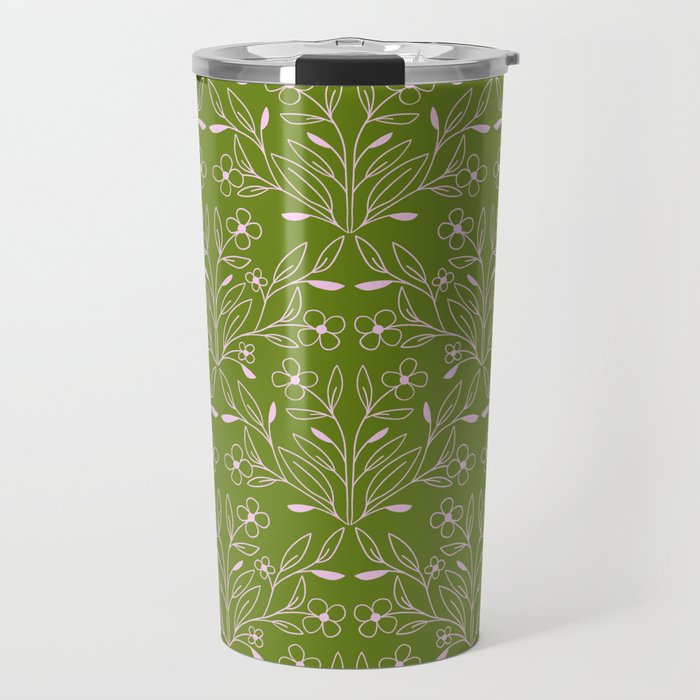 Playful Doodled Blooms Pattern - Green Travel Mug Gallery Image 1