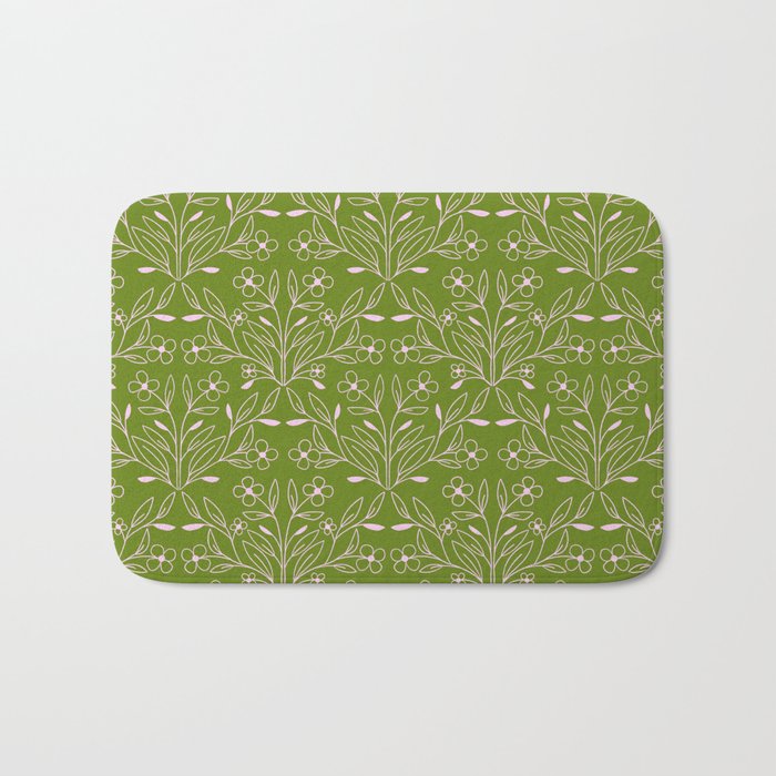 Playful Doodled Blooms Pattern - Green Bath Mat Gallery Image 1