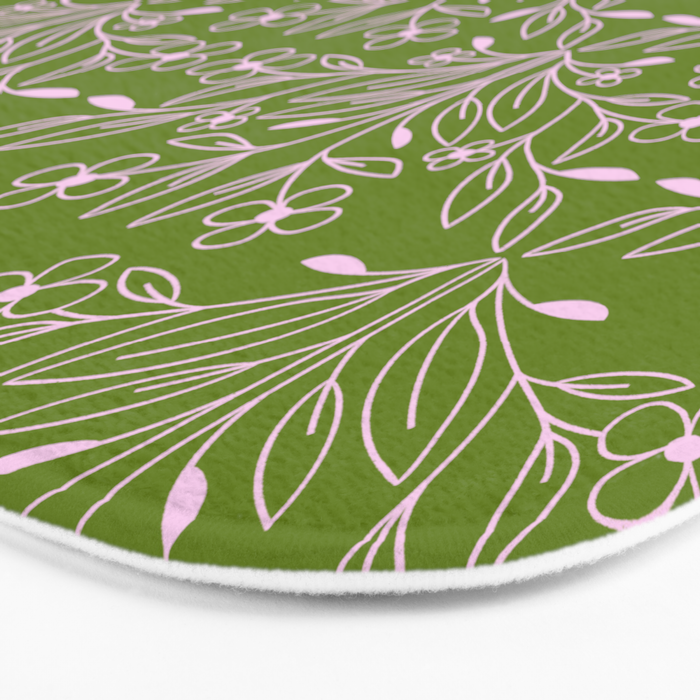 Playful Doodled Blooms Pattern - Green Bath Mat Gallery Image 3