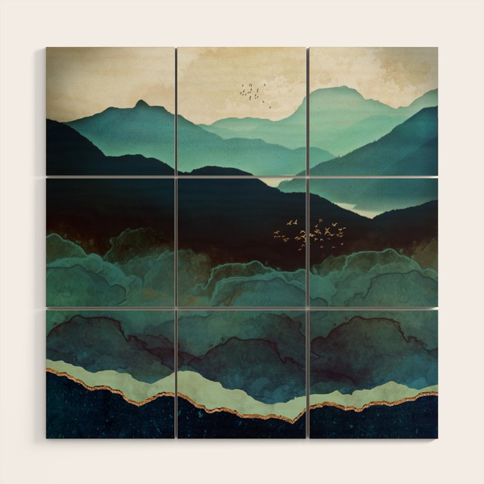 Indigo Mountains Wood Wall Art Gallery Image 1