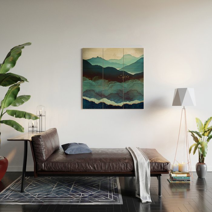 Indigo Mountains Wood Wall Art Gallery Image 2