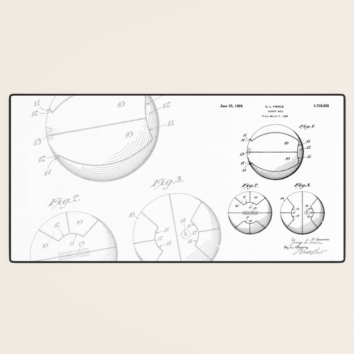 Basketball Patent - Sports Fan Team Coach Art - White Desk Mat Gallery Image 3