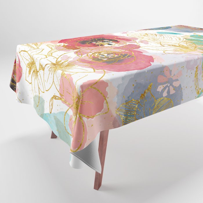 Golden flowers Tablecloth Gallery Image 1