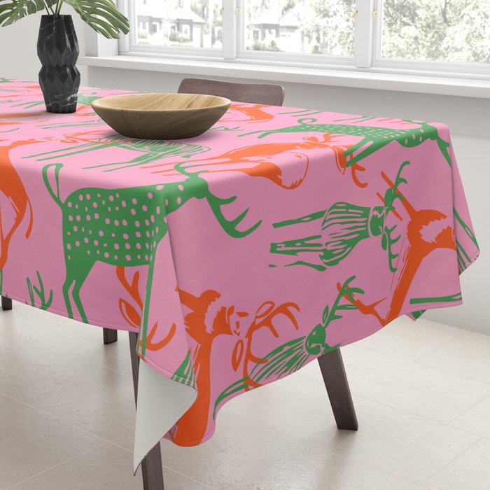 Vintage christmas deer animal art pattern Tablecloth Gallery Image 3