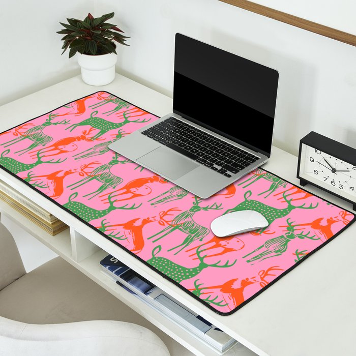 Vintage christmas deer animal art pattern Desk Mat Gallery Image 2