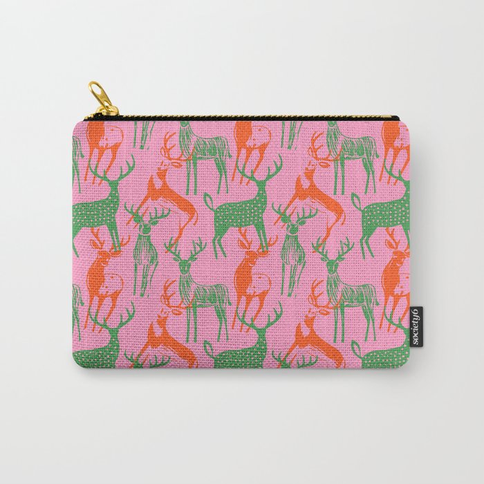 Vintage christmas deer animal art pattern Carry All Pouch Gallery Image 1
