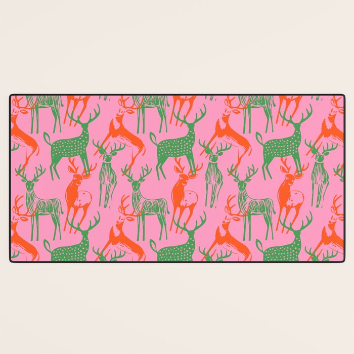 Vintage christmas deer animal art pattern Desk Mat Gallery Image 3