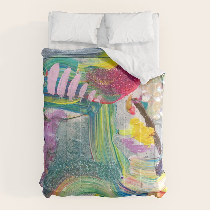 Dreamy Mixed Media Collage Painting with Sequins and Glitter Comforter