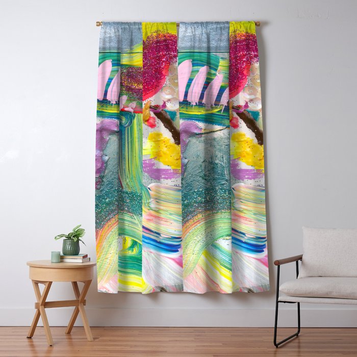 Dreamy Mixed Media Collage Painting with Sequins and Glitter Window Curtain Gallery Image 1