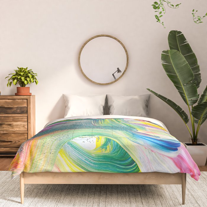 Dreamy Mixed Media Collage Painting with Sequins and Glitter Comforter Gallery Image 3