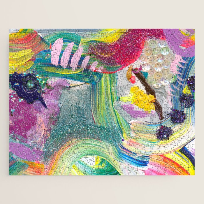 Dreamy Mixed Media Collage Painting with Sequins and Glitter Jigsaw Puzzle Gallery Image 1