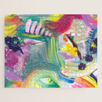 Dreamy Mixed Media Collage Painting with Sequins and Glitter Jigsaw Puzzle Gallery Image 1
