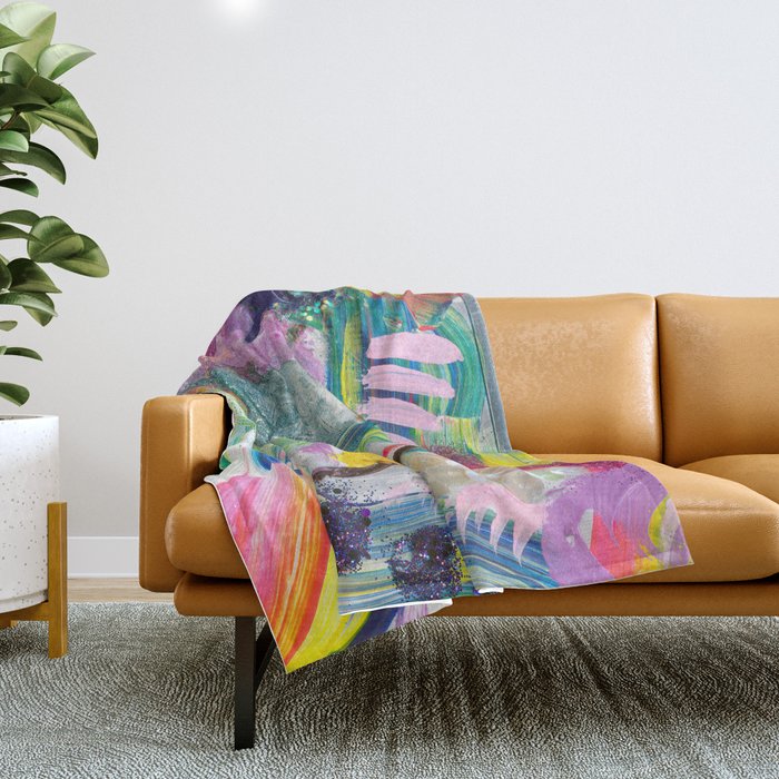 Dreamy Mixed Media Collage Painting with Sequins and Glitter Throw Blanket Gallery Image 1