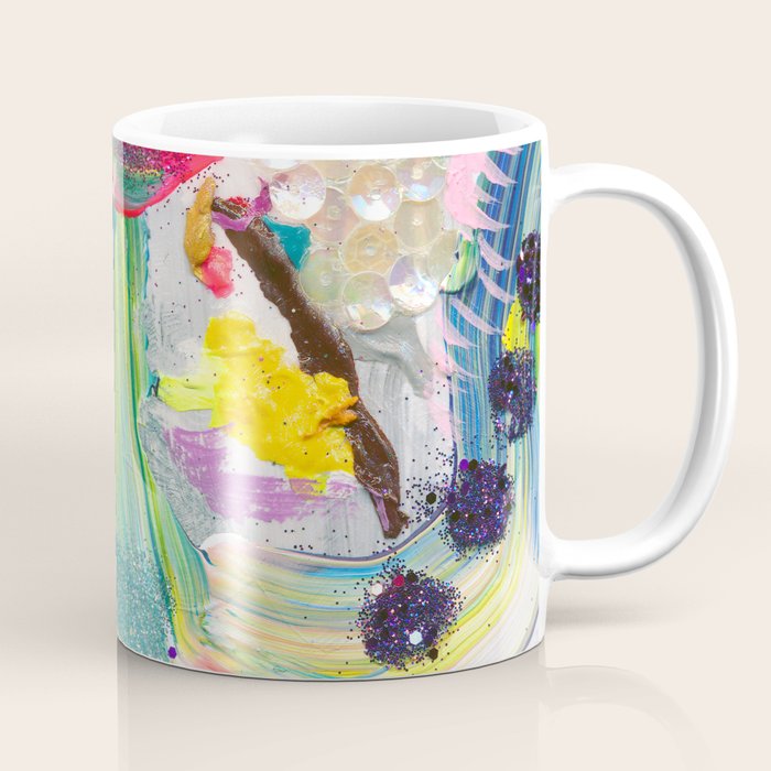 Dreamy Mixed Media Collage Painting with Sequins and Glitter Coffee Mug Gallery Image 1