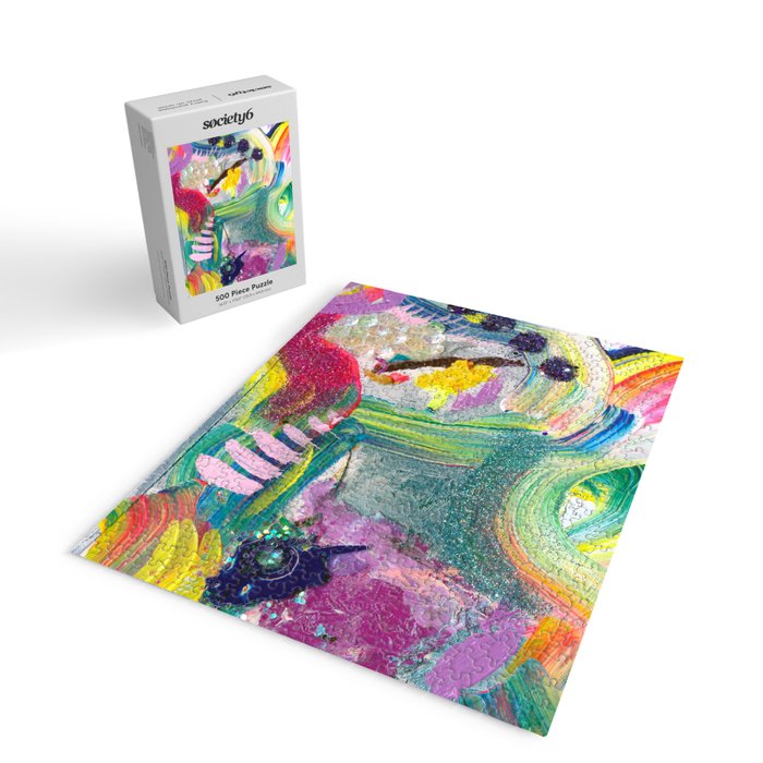 Dreamy Mixed Media Collage Painting with Sequins and Glitter Jigsaw Puzzle Gallery Image 2