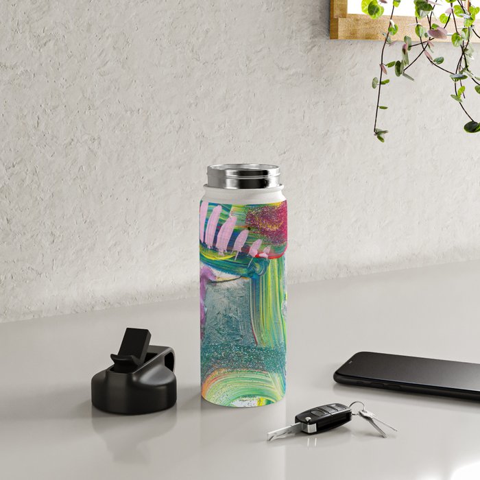 Dreamy Mixed Media Collage Painting with Sequins and Glitter Water Bottle Gallery Image 4