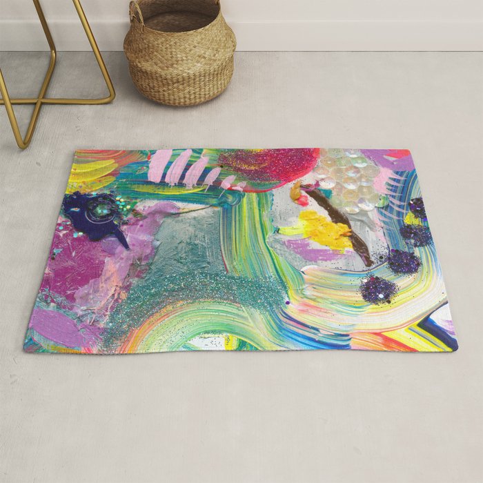 Dreamy Mixed Media Collage Painting with Sequins and Glitter Rug Gallery Image 1