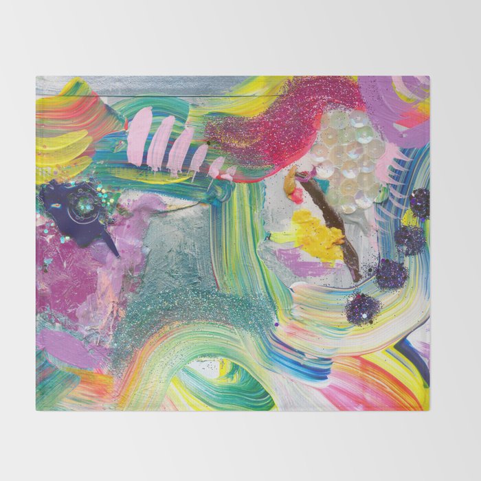 Dreamy Mixed Media Collage Painting with Sequins and Glitter Throw Blanket Gallery Image 2