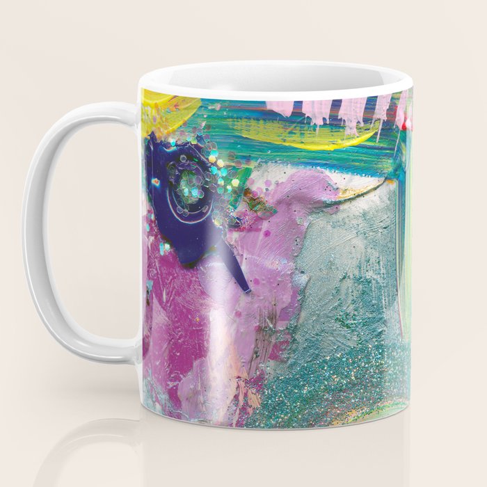 Dreamy Mixed Media Collage Painting with Sequins and Glitter Coffee Mug Gallery Image 3