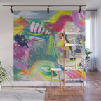 Dreamy Mixed Media Collage Painting with Sequins and Glitter Wall Mural Gallery Image 1