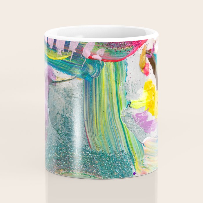 Dreamy Mixed Media Collage Painting with Sequins and Glitter Coffee Mug Gallery Image 4