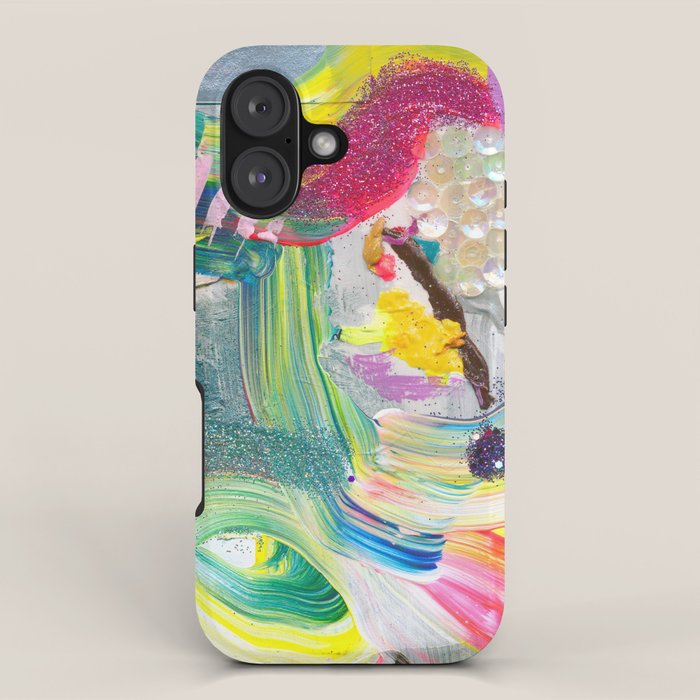 Dreamy Mixed Media Collage Painting with Sequins and Glitter iPhone Case Gallery Image 1