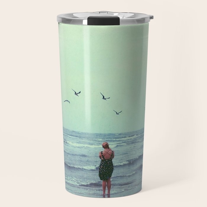 Woman on the Beach Travel Mug Gallery Image 1
