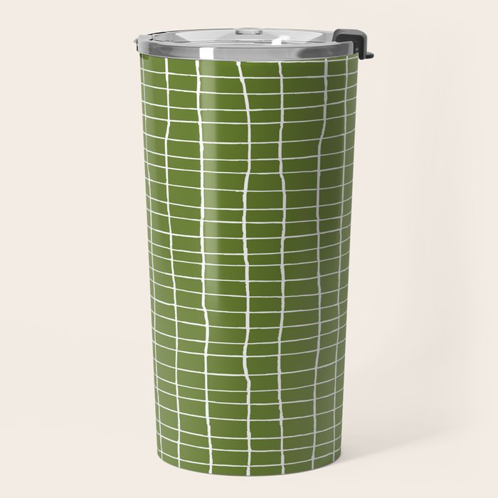 Olive Green Grid | PATTERN 05: The Retro Edition Travel Mug Gallery Image 2