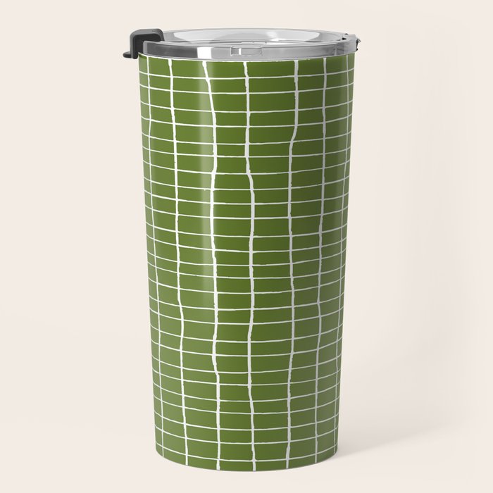 Olive Green Grid | PATTERN 05: The Retro Edition Travel Mug Gallery Image 3