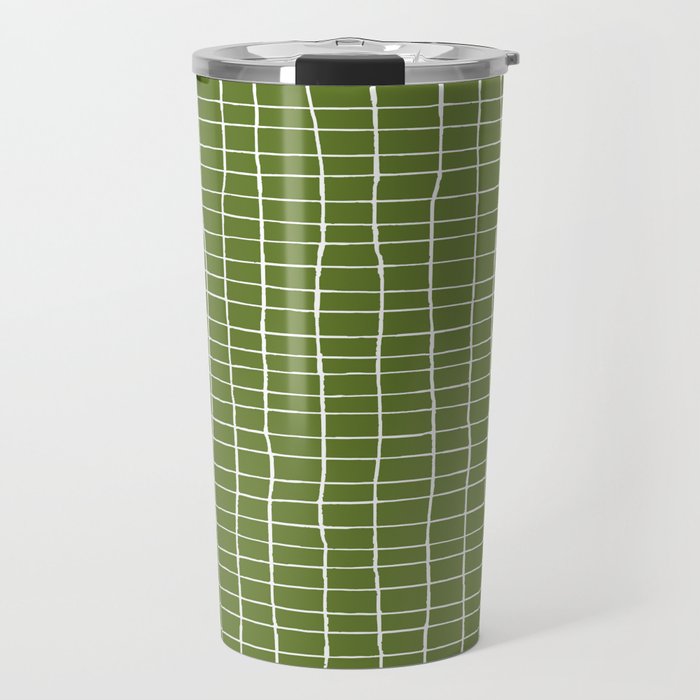 Olive Green Grid | PATTERN 05: The Retro Edition Travel Mug Gallery Image 1