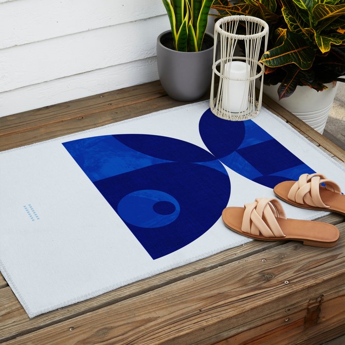 mid century blue Outdoor Rug Gallery Image 2