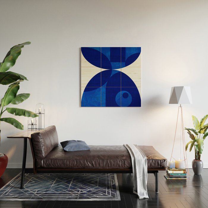 mid century blue Wood Wall Art Gallery Image 2