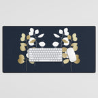 Leaf Duo, Gold and White on Navy Blue Desk Mat Gallery Image 1