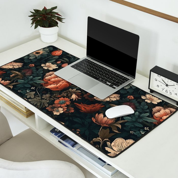 Vintage Aesthetic Beautiful Flowers, Nature Art, Dark Cottagecore Plant Collage - Flower Desk Mat Gallery Image 2