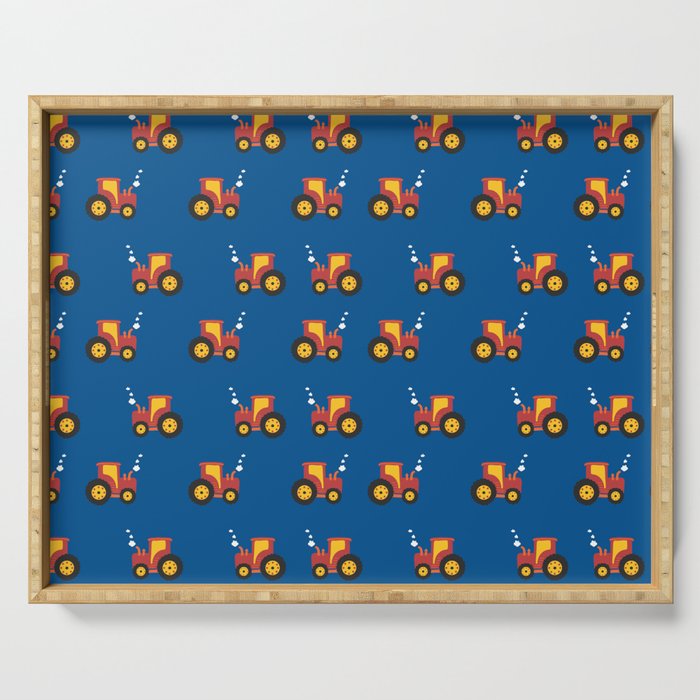 Tractors on Blue Serving Tray Gallery Image 1
