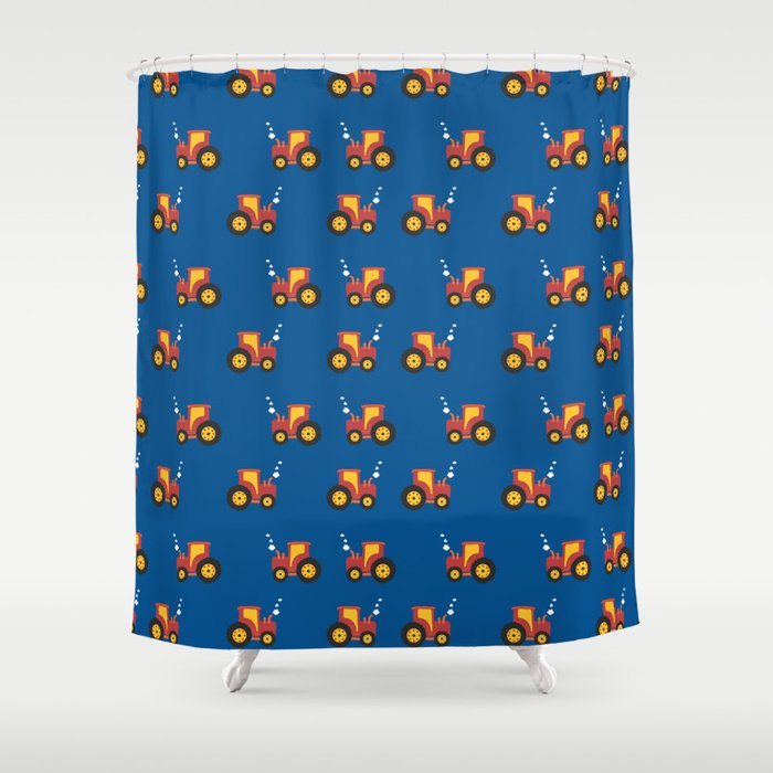 Tractors on Blue Shower Curtain Gallery Image 1