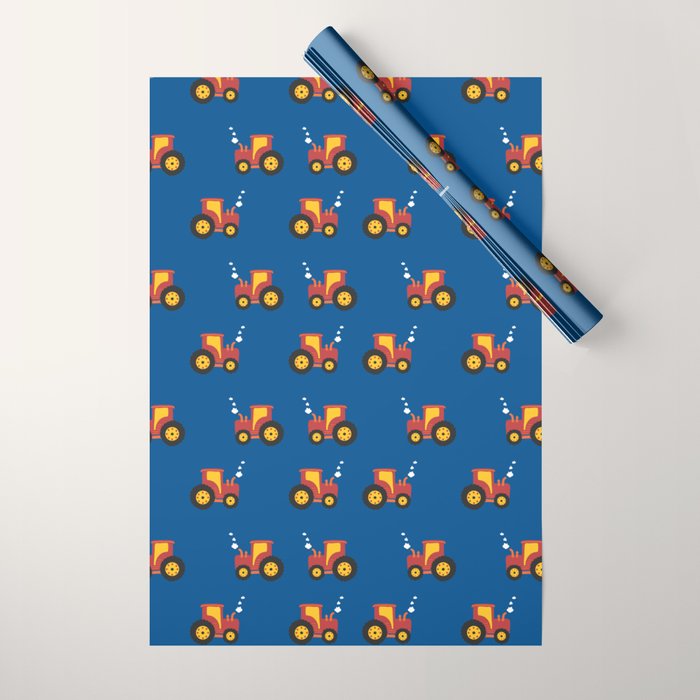 Tractors on Blue Wrapping Paper Gallery Image 1