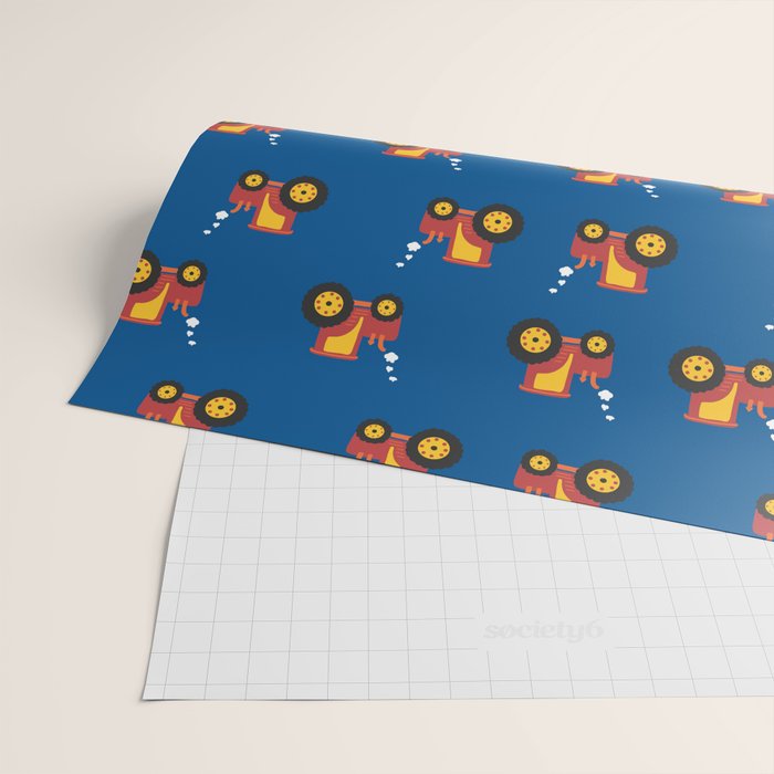 Tractors on Blue Wrapping Paper Gallery Image 2