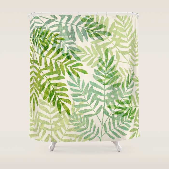 Tropical Forest Fern Fronds - botanical greenery design Shower Curtain Gallery Image 1